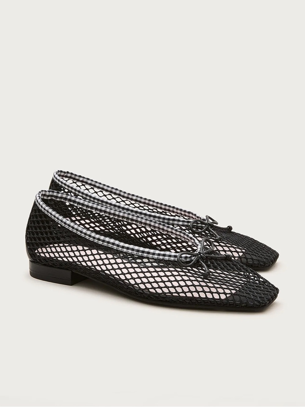 J. Crew Black Mesh Ballet Flats with Gingham Trim